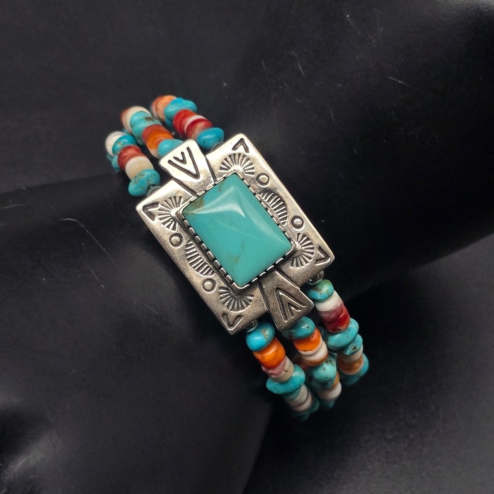 Carolyn Polalck Relios Cuff Bracelet Turquoise Coral Sterling SIlver 925